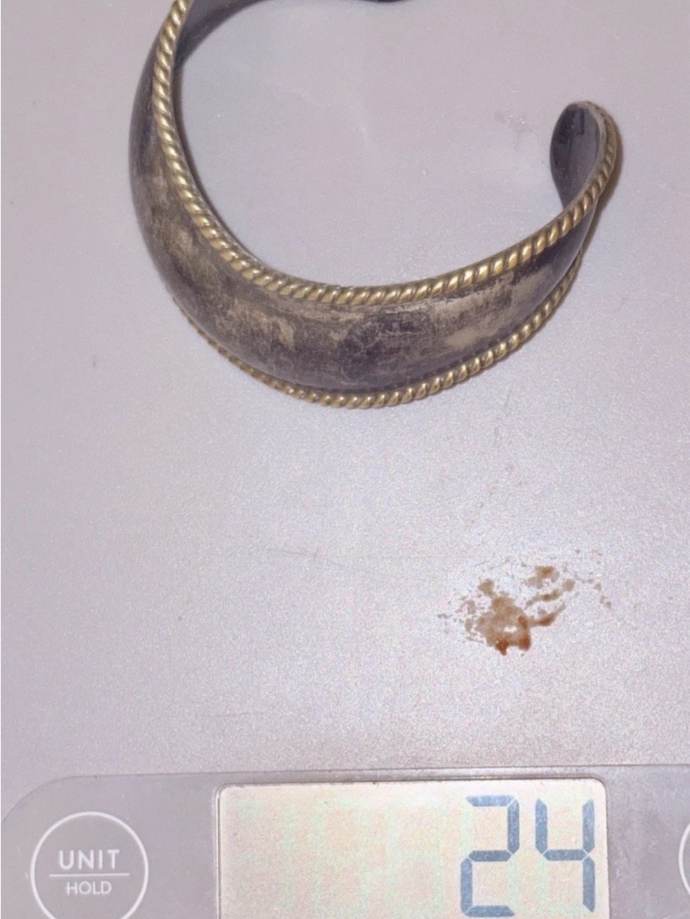 24 G Sterling silver cuff with braided gold tone edging LaTOn Mexico taxco sign